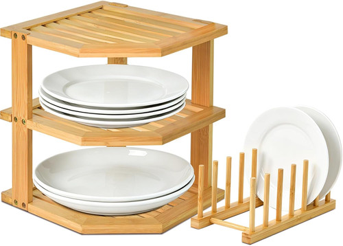 Bamboo plate organizer for - organizer,